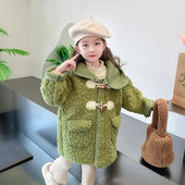 2023. aasta sügis, uued tüdrukute rõivad plüüsis jope, pika kapuutsiga lambanööbiga mantel, laste tüdrukute moerõivad väikelapsele CH80