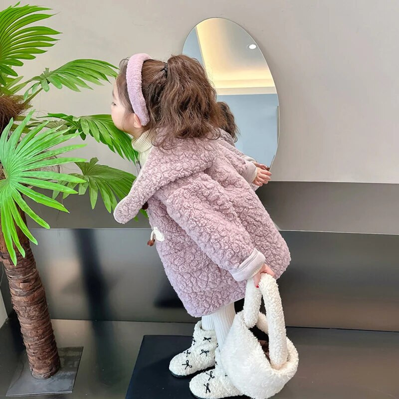 2023. aasta sügis, uued tüdrukute rõivad plüüsis jope, pika kapuutsiga lambanööbiga mantel, laste tüdrukute moerõivad väikelapsele CH80