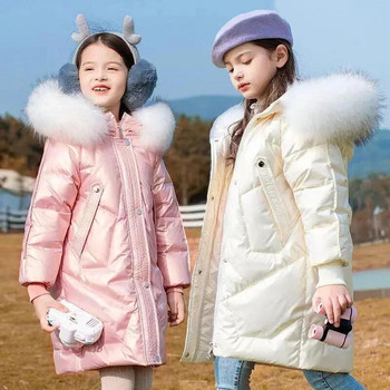 Детска парка Палто Дебело зимно яке за момичета Модно палто с качулка с кожена яка 5-14 години Тийнейджърски снежен костюм TZ445