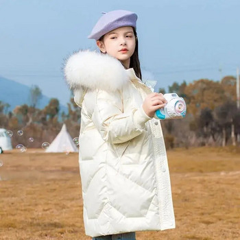 Детска парка Палто Дебело зимно яке за момичета Модно палто с качулка с кожена яка 5-14 години Тийнейджърски снежен костюм TZ445