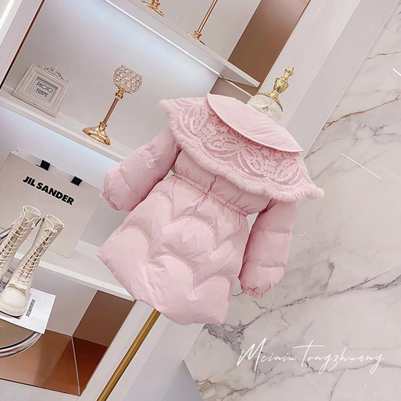 Mados Kūdikių Viršutiniai Drabužiai Vaikiški Drabužiai Žieminiai Atvartas Šiltas Medvilninis Striukė Mergaitei Rožinis Princesės Paltas CH10