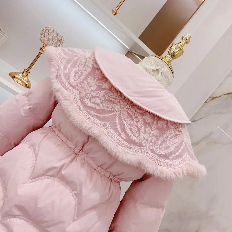 Mados Kūdikių Viršutiniai Drabužiai Vaikiški Drabužiai Žieminiai Atvartas Šiltas Medvilninis Striukė Mergaitei Rožinis Princesės Paltas CH10