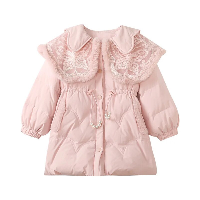 Mados Kūdikių Viršutiniai Drabužiai Vaikiški Drabužiai Žieminiai Atvartas Šiltas Medvilninis Striukė Mergaitei Rožinis Princesės Paltas CH10