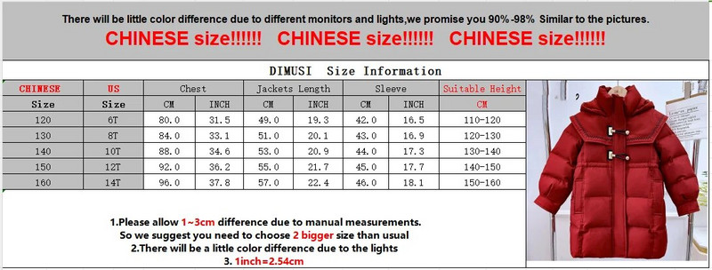 DIMUSI Χειμερινά παιδικά παλτό με επένδυση για κορίτσια Μεσο-μακρύ βαμβακερό ζεστό μπουφάν Παιδική μόδα Windreaker Θερμικά πουπουλένια παλτό Ρούχα 14Y