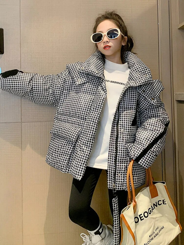 Uus talve ruuduline jope tüdrukutele kapuutsiga puuvillased mantlid, paksud, soojad, lapsed, tüdrukud, mantel, lapsed, teismelised, pargid, ülerõivad CH16