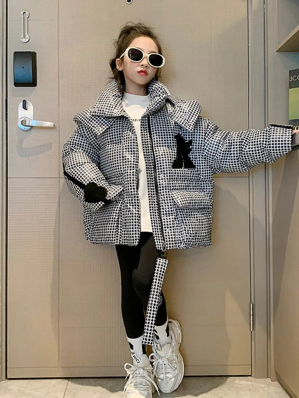 Uus talve ruuduline jope tüdrukutele kapuutsiga puuvillased mantlid, paksud, soojad, lapsed, tüdrukud, mantel, lapsed, teismelised, pargid, ülerõivad CH16