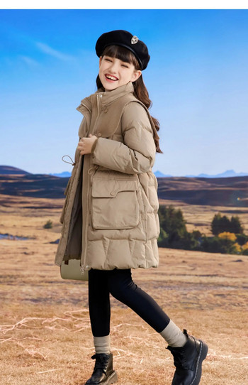 Зимно модно пухено яке за деца Момиче с дълга качулка Водоустойчиво памучно палто Топло дебело палто за момичета, устойчиво на петна CH226