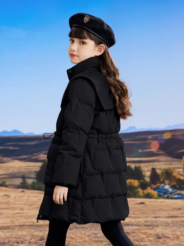 Žieminė madinga pūkinė striukė vaikams Mergaičių su ilgu gobtuvu vandeniui nepralaidus medvilninis paltas, šiltas storas paltas, atsparus dėmėms CH226