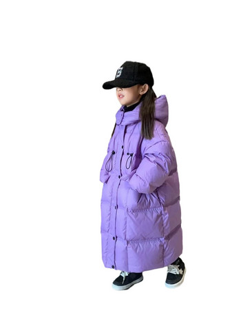 Дълго памучно яке с дължина до коляното за момичета 2023 г. Ново модно зимно детско палто с удебелена качулка Детско облекло Връхно облекло TZ991