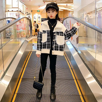 Ново есенно детско облекло Корейско модно палто с ревер Детски якета Бебешки момичета Плюшени топли палта CH168