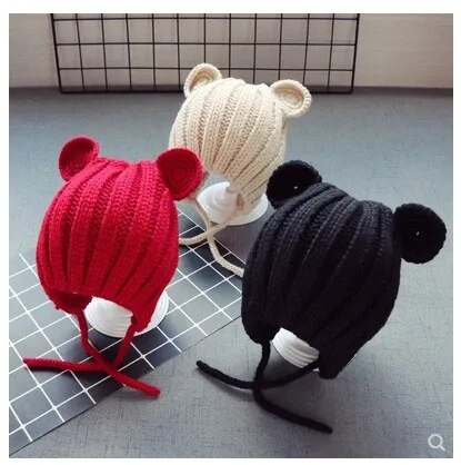 0-3a Beebimüts Sügis Talv Armas Beebi Tüdrukud Beebipoisid Müts Karu Kõrvakaitse Soojad Kootud Nokamütsid KF428