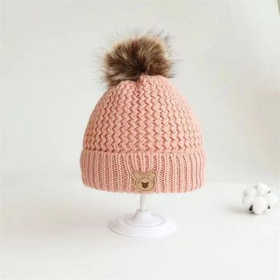 Zimné pletené čiapky a šatky pre novorodencov, jesenné 0-6R, akrylové, roztomilé, vyšívané, čiapky s medvedíkom, teplé, pre dojčatá, pletené čiapky pre chlapcov a dievčatá
