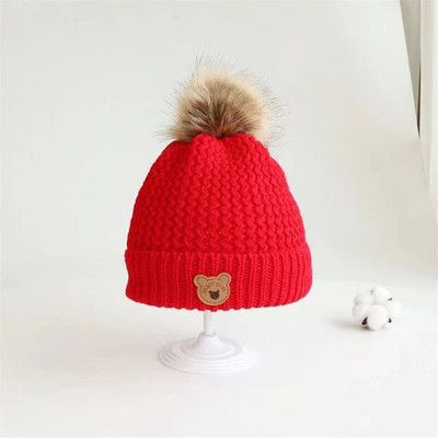 Zimné pletené čiapky a šatky pre novorodencov, jesenné 0-6R, akrylové, roztomilé, vyšívané, čiapky s medvedíkom, teplé, pre dojčatá, pletené čiapky pre chlapcov a dievčatá