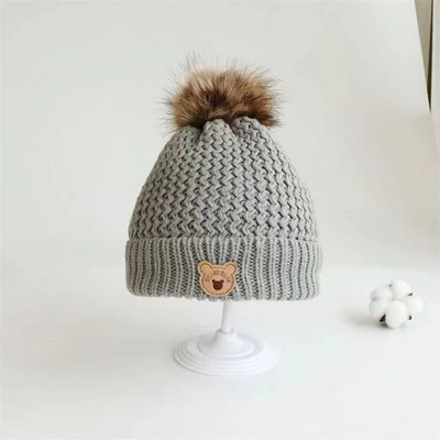 Zimné pletené čiapky a šatky pre novorodencov, jesenné 0-6R, akrylové, roztomilé, vyšívané, čiapky s medvedíkom, teplé, pre dojčatá, pletené čiapky pre chlapcov a dievčatá