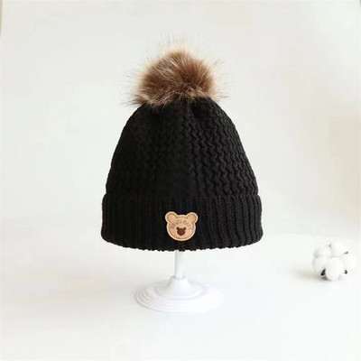 Zimné pletené čiapky a šatky pre novorodencov, jesenné 0-6R, akrylové, roztomilé, vyšívané, čiapky s medvedíkom, teplé, pre dojčatá, pletené čiapky pre chlapcov a dievčatá