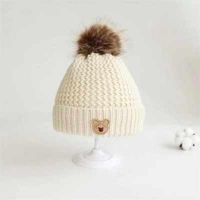 Zimné pletené čiapky a šatky pre novorodencov, jesenné 0-6R, akrylové, roztomilé, vyšívané, čiapky s medvedíkom, teplé, pre dojčatá, pletené čiapky pre chlapcov a dievčatá
