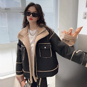 Talvine soe plüüs teksajakk Tüdrukutele Denim lambavillane must jakk pikkade varrukatega lasteriided CH199