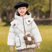 Új téli dzseki lányoknak vastagított kapucnis pamut ruhák baba meleg kabát 3-8 éves korig széldzseki gyermek felsőruházat CH213