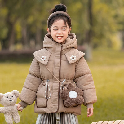 Új téli dzseki lányoknak vastagított kapucnis pamut ruhák baba meleg kabát 3-8 éves korig széldzseki gyermek felsőruházat CH213