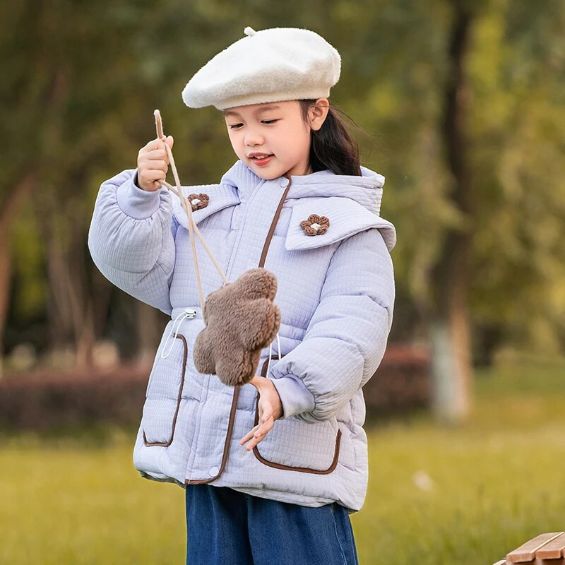 Új téli dzseki lányoknak vastagított kapucnis pamut ruhák baba meleg kabát 3-8 éves korig széldzseki gyermek felsőruházat CH213