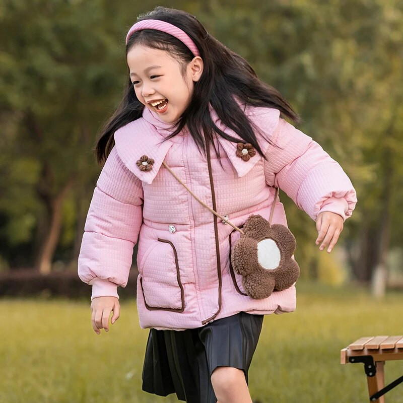 Új téli dzseki lányoknak vastagított kapucnis pamut ruhák baba meleg kabát 3-8 éves korig széldzseki gyermek felsőruházat CH213