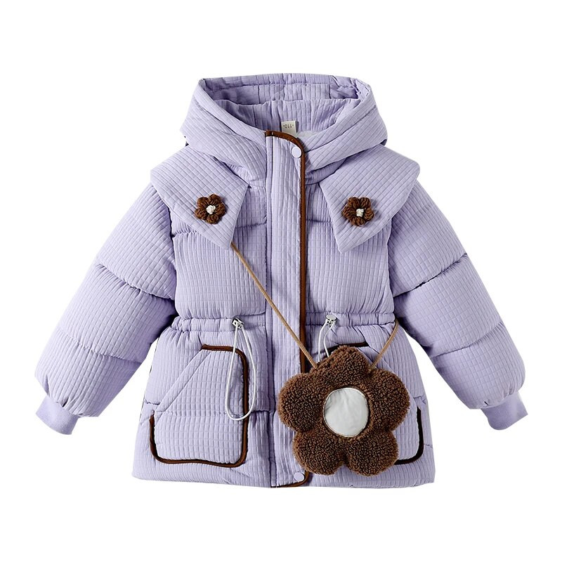 Új téli dzseki lányoknak vastagított kapucnis pamut ruhák baba meleg kabát 3-8 éves korig széldzseki gyermek felsőruházat CH213