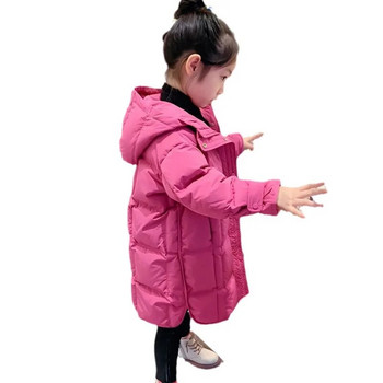 2023 Нови зимни якета за момичета Палта Модни дълги връхни дрехи с качулка Удебелени топли детски дрехи CH11