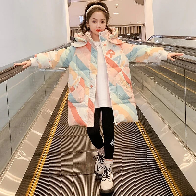 Zimska pamučna odjeća za djevojčice 2023. Nova šarena modna dječja duga jakna, podebljana vjetrootporna topla snježna parker kaput TZ979