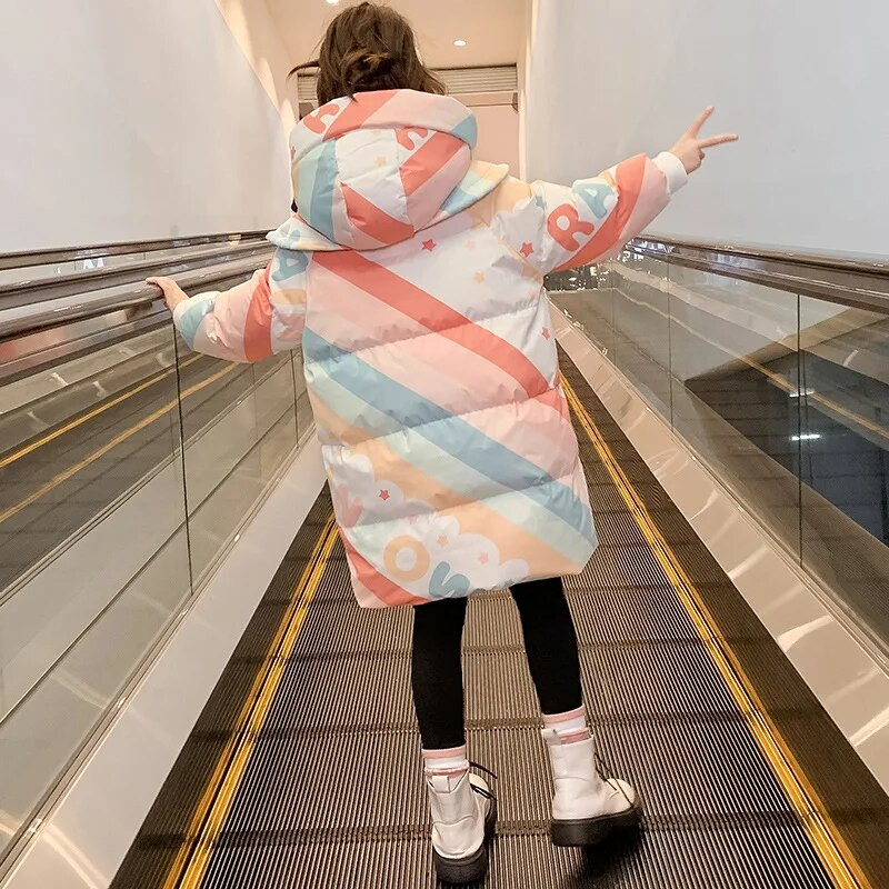 Zimska pamučna odjeća za djevojčice 2023. Nova šarena modna dječja duga jakna, podebljana vjetrootporna topla snježna parker kaput TZ979