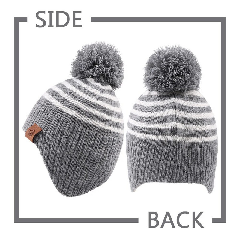 2022. aasta uus väikelaste triibuline nokamüts, talve, poiste ja tüdrukute müts pompooniga Sügisbeebi, lapse soe ja moodne kõrvaklapi müts 1–7 aastaks