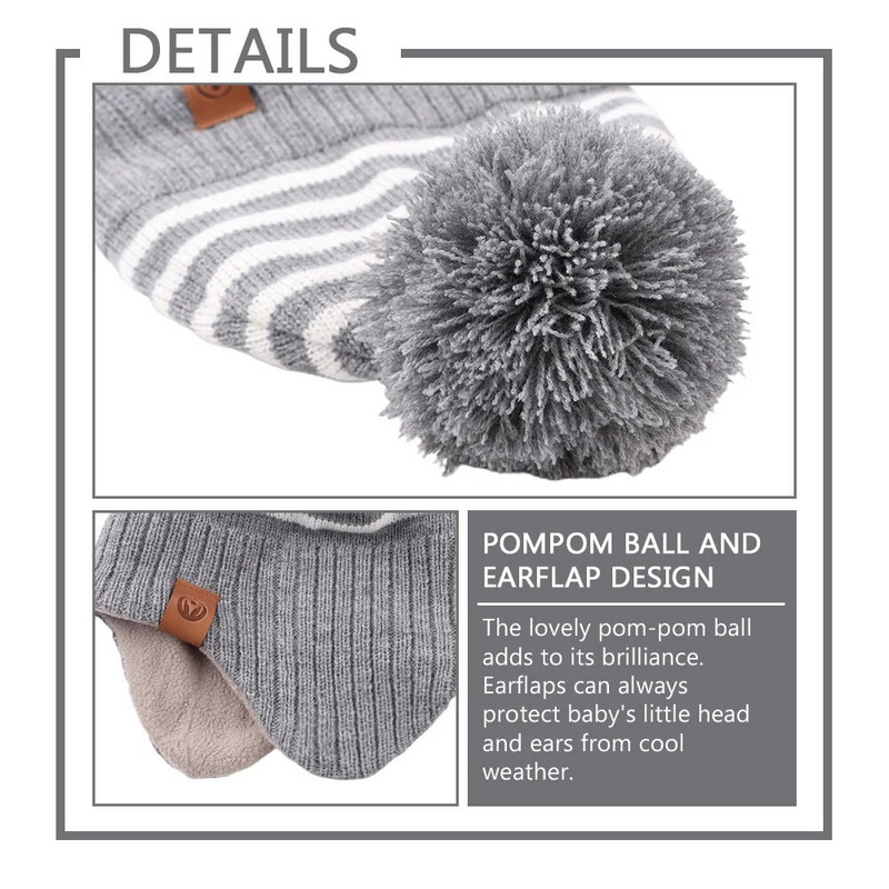 2022. aasta uus väikelaste triibuline nokamüts, talve, poiste ja tüdrukute müts pompooniga Sügisbeebi, lapse soe ja moodne kõrvaklapi müts 1–7 aastaks