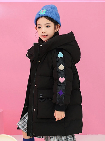 Детско пухено палто със средна дължина Зимно ново голямо тийнейджърско детско удебелено яке за момичета Модно студентско топло палто CH212