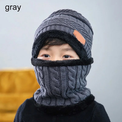 1 buc Set de eșarfe pentru pălărie pentru copii, șapcă tricotată cu fasole, pentru copii, toamnă, iarnă, lână, eșarfă tricotată caldă, pălărie pentru băieți, fete