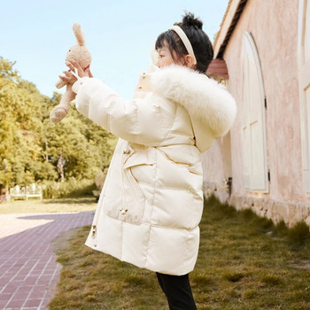 Зимно ново детско пухено яке за момичета 2023 г. Модно топло памучно палто Средно и голямо детско ски костюм Дебело палто с качулка CH210