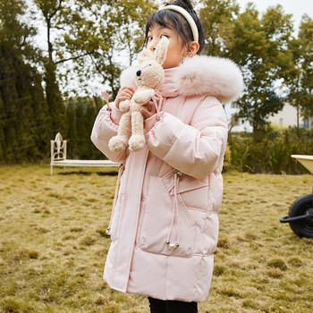Зимно ново детско пухено яке за момичета 2023 г. Модно топло памучно палто Средно и голямо детско ски костюм Дебело палто с качулка CH210