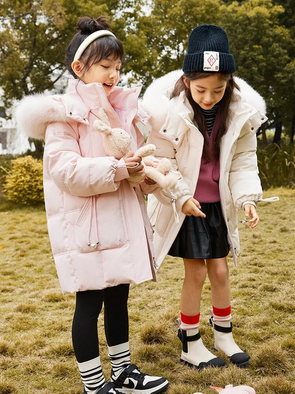 2023 m. žiema Nauja vaikiška pūkinė striukė mergaičių madinga šilta medvilnė, vidutinis ir didelis vaikiškas slidinėjimo kostiumas su gobtuvu, storas paltas CH210