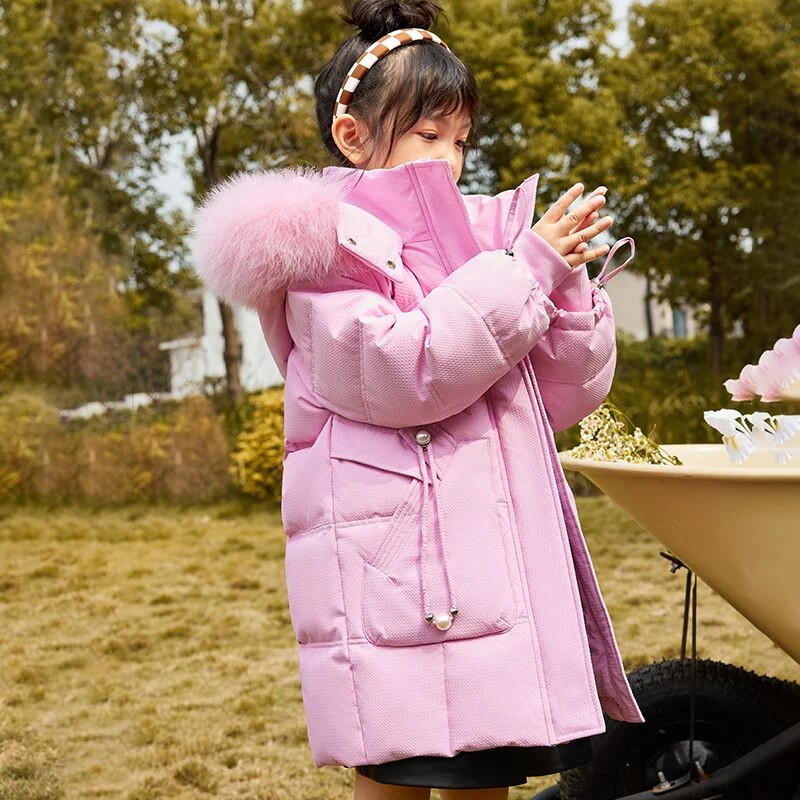 2023 m. žiema Nauja vaikiška pūkinė striukė mergaičių madinga šilta medvilnė, vidutinis ir didelis vaikiškas slidinėjimo kostiumas su gobtuvu, storas paltas CH210