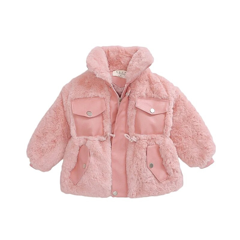 2023 m. Naujos rudens žiemos storos striukės mergaitėms viršutiniai drabužiai minkšti pliušiniai su medvilniniu kailiu kūdikių paltai Vaikiški paltai Apranga CH206