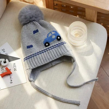 Χαριτωμένο μωρό καπέλο δεινόσαυρος Χειμερινό μαλακό βαμβακερό ζεστό πλέξιμο για αγόρι καπέλα για κορίτσι Χαριτωμένο πομπόν κινουμένων σχεδίων για αυτί ζεστό προστατευτικό καπό