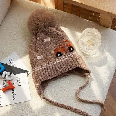 Armas dinosauruse beebimüts talvepehme puuvillane soe kudumine poisi tüdruku mütsid armsad pompoonid multifilmid kõrvasooja kaitsekapott