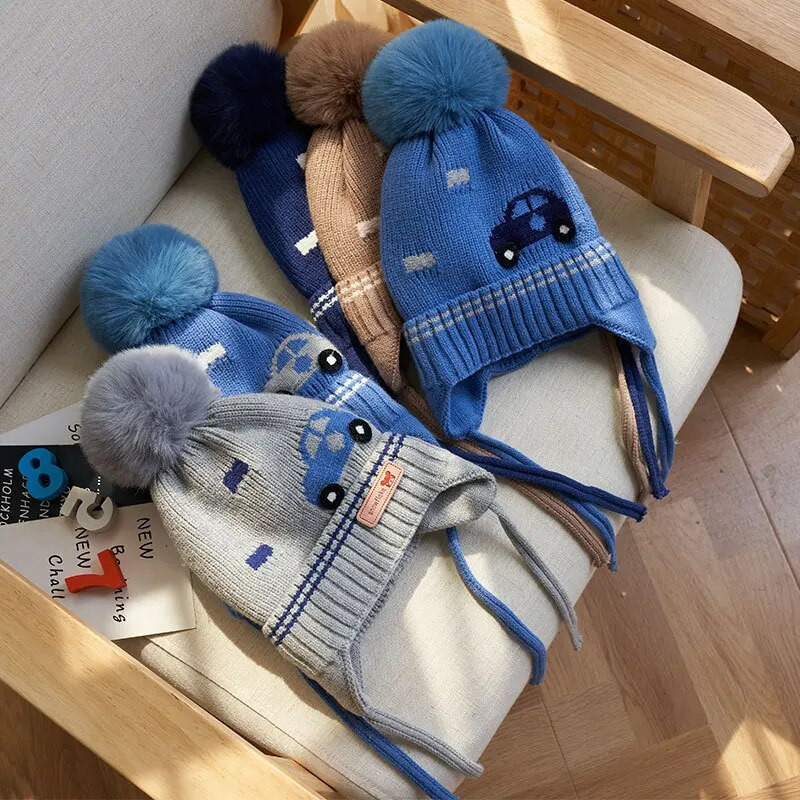 Armas dinosauruse beebimüts talvepehme puuvillane soe kudumine poisi tüdruku mütsid armsad pompoonid multifilmid kõrvasooja kaitsekapott