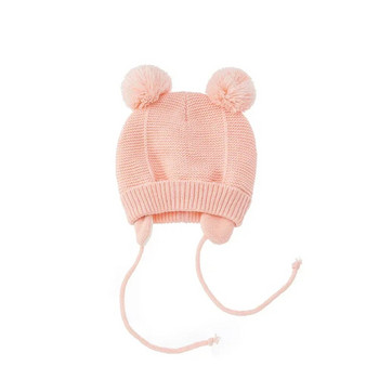 Сладка плетена бебешка шапка с помпон, дебела топла шапка за момиче, момче, зимна шапка с уши, комплект топла шапка, детски ръкавици, шапки, боне, шапки за новородено