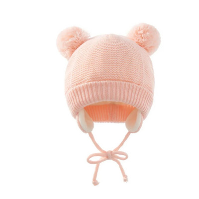 Drăguț tricotat pălărie pentru bebeluș cu pompon, groasă, caldă, fată, băiat, căciulă de iarnă pentru urechi, set de șapcă caldă pentru copii, mănuși, pălării, bonetă pentru nou-născut