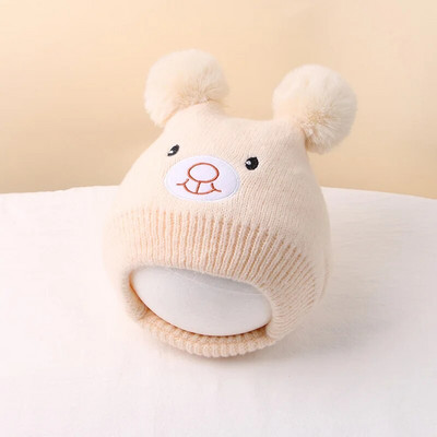 Γελοιογραφία Baby Beanie Cap Winter Pompom Παιδικά Καπέλα Προστασίας Αυτιών Κασκόλ Χαριτωμένο αρκουδάκι Πλεκτό Καπέλο Κάλυμμα λαιμού για νήπιο αγόρι κοριτσάκι καπό