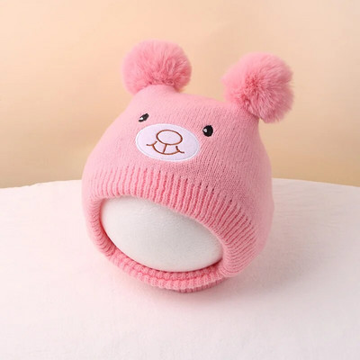 Γελοιογραφία Baby Beanie Cap Winter Pompom Παιδικά Καπέλα Προστασίας Αυτιών Κασκόλ Χαριτωμένο αρκουδάκι Πλεκτό Καπέλο Κάλυμμα λαιμού για νήπιο αγόρι κοριτσάκι καπό