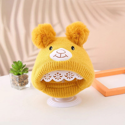 Γελοιογραφία Baby Beanie Cap Winter Pompom Παιδικά Καπέλα Προστασίας Αυτιών Κασκόλ Χαριτωμένο αρκουδάκι Πλεκτό Καπέλο Κάλυμμα λαιμού για νήπιο αγόρι κοριτσάκι καπό
