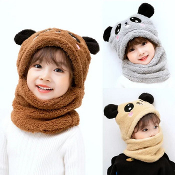 2023 Нова есенна и зимна сладка детска анимационна шапка с шал от две части Двойна поларена топлина Момче Момиче Дете Възрастен Шапка родител-дете