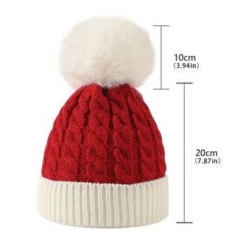 Детска зимна коледна шапка Червена вълнена шапка на Дядо Коледа Есенни топли шапки за защита от студ 2023 Парти украса Външна плетена шапка