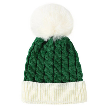 Новородено бебе Коледна плетена шапка Бебешка зимна топла шапка Шапка с помпена шапка за студено време