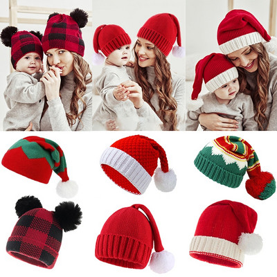 Χριστουγεννιάτικο καπέλο Γονέων-Παιδιού Big Pompom Μητέρα Παιδικά Πλεκτά Καπέλο Beanie Χειμωνιάτικο ζεστό βρεφικό καπό Κορίτσια αγόρι Χριστουγεννιάτικο δώρο για μωρά